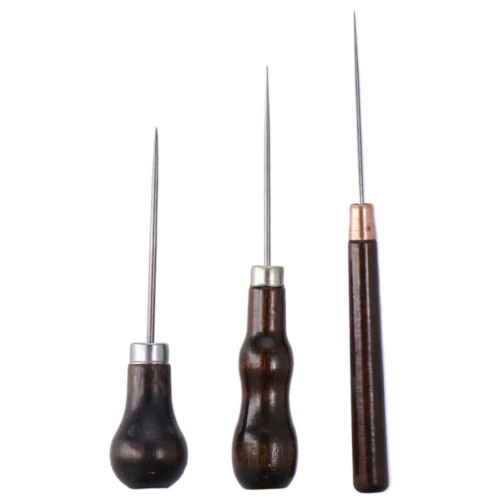 Leatherwork Punch - 3 Stück Holzgriff Kratz Ahle Werkzeug,
