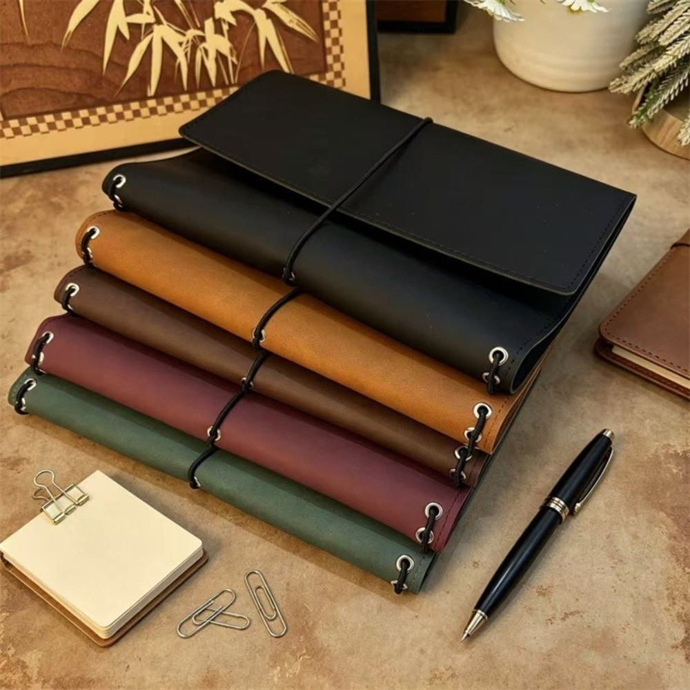 Leather Work Notepad - A5 Notizbuch-Organizer Loseblatt-Kompakt-Notizbuchhülle Crazy-Horse-Leder-Journalhülle Buchschutzhülle für