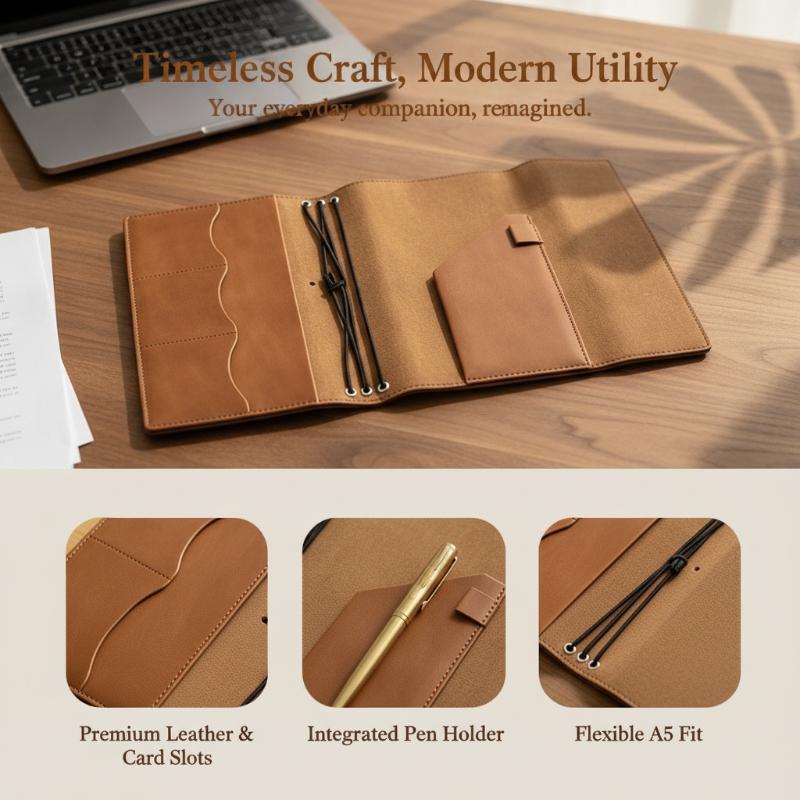 Leather Work Notepad - Wiederbefüllbarer Organizer aus Crazy-Horse-Leder, Vintage-Kompakt-Notizbuch für