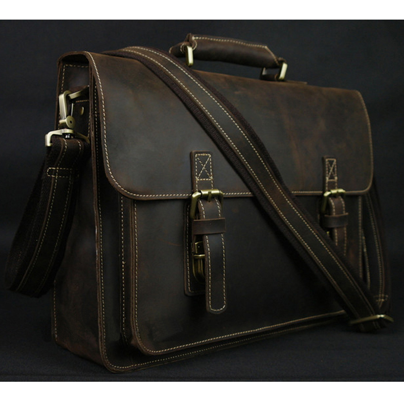 Vintage verrückte Pferd Echt l – Leather Work Bag Laptop Bewertung und Preis